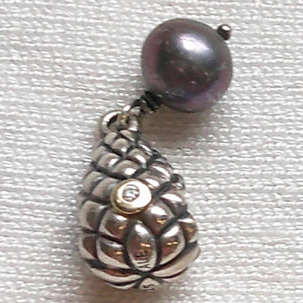 Grapes Bunch Cultured Pearl Diamond SS & 14K Charm Retired Bracelet Charm